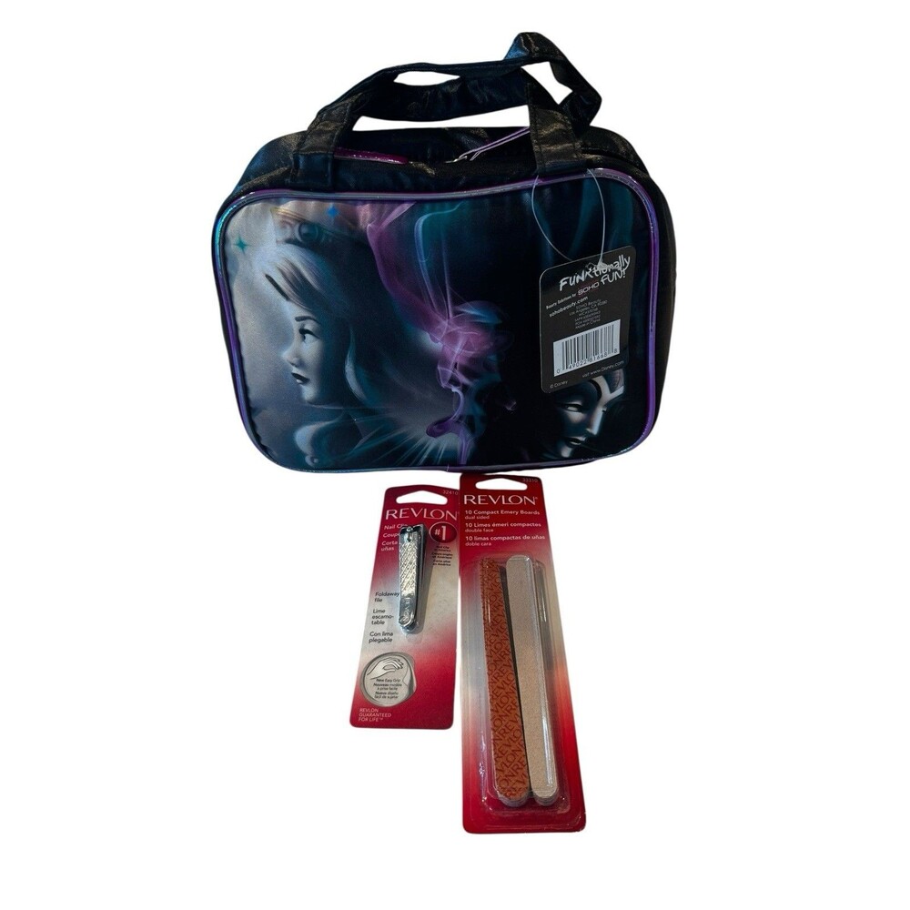 NWT SoHo Good VS Evil Disney Makeup Bag +revlon Files/clippers